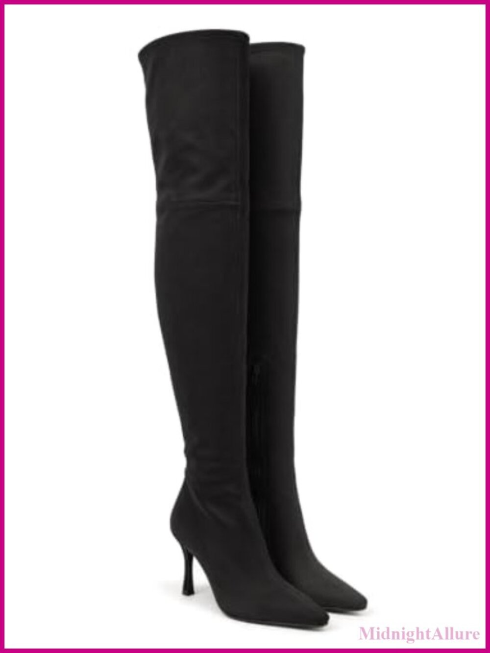 Faux Suede Over the Knee Boots Pointed Toe Kitten Heel Zip Thigh High